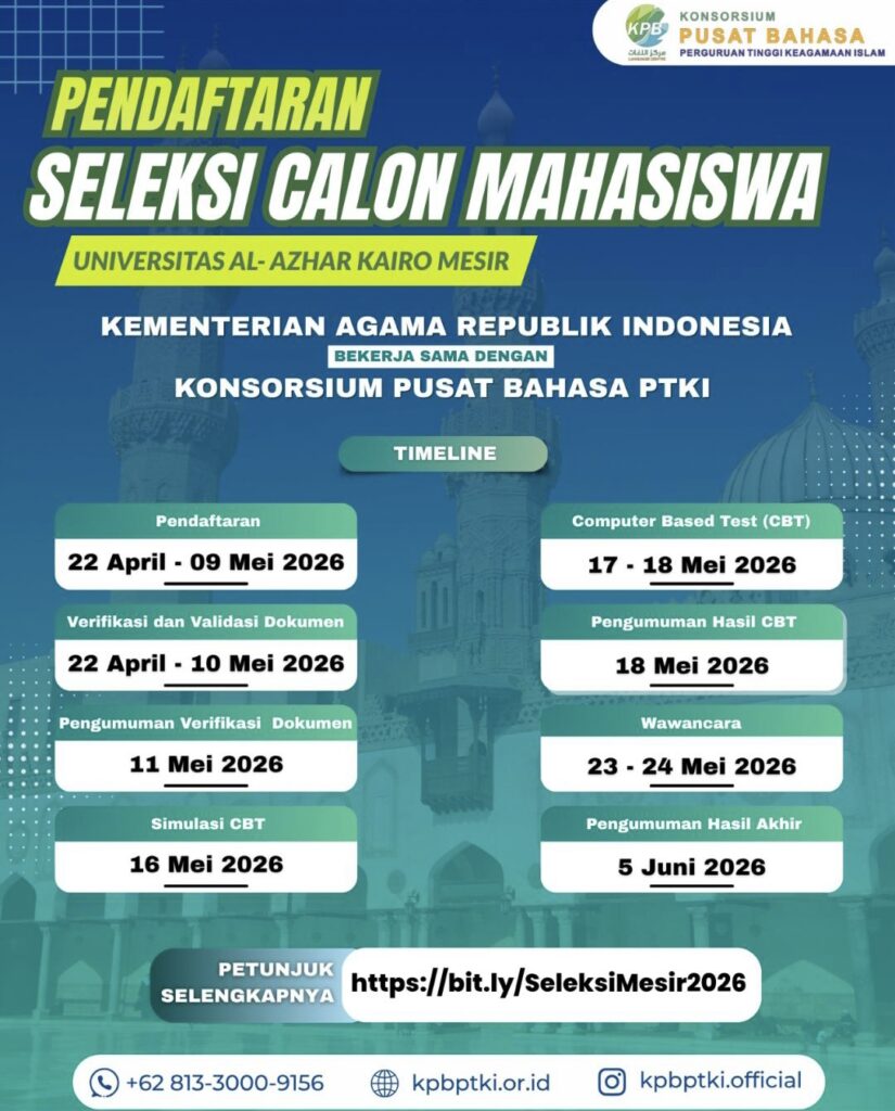 Resmi! Kemenag Buka Seleksi Mahasiswa ke Al-Azhar Mesir 2026, Ini Jadwal dan Syaratnya