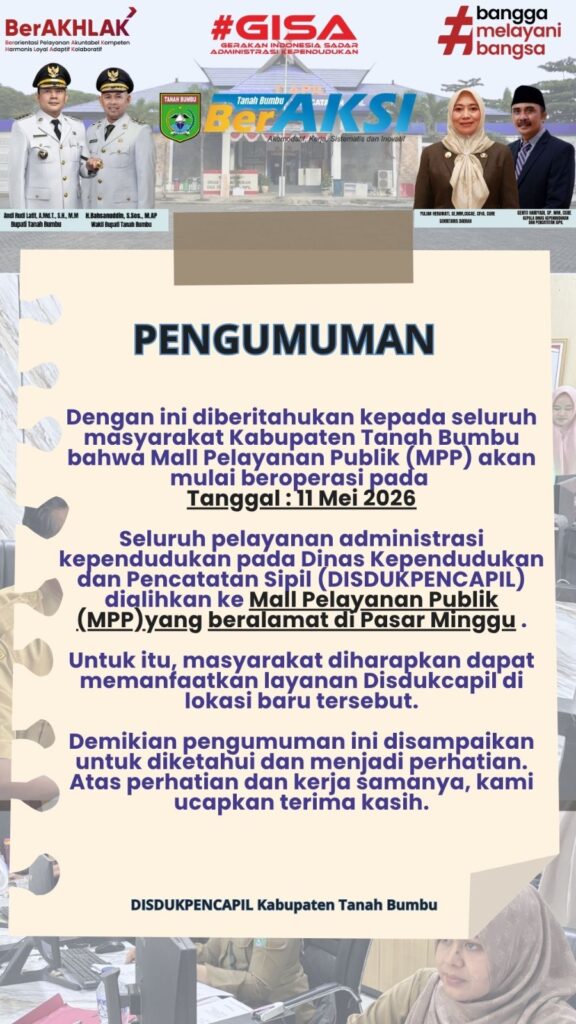 Catat 11 Mei 2026! Layanan Disdukcapil Tanah Bumbu Resmi Pindah Pelayanan ke Mall Pelayanan Publik