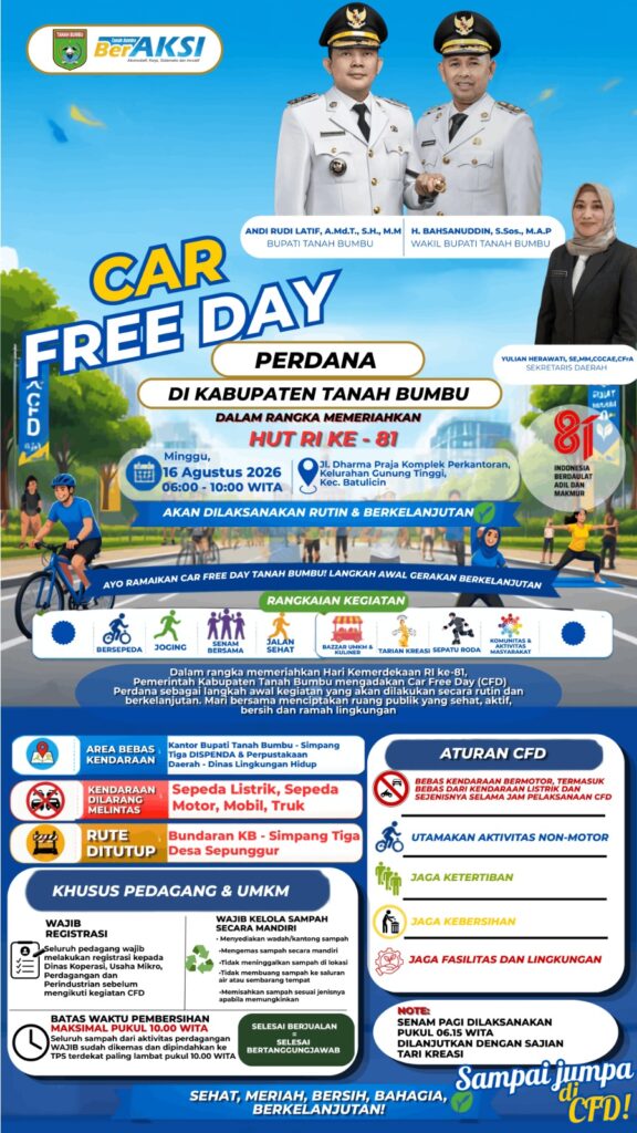 Aksi Car Free Day Perdana Tanah Bumbu Meriahkan HUT RI Ke-81 dengan Olahraga, UMKM, dan Edukasi Lingkungan